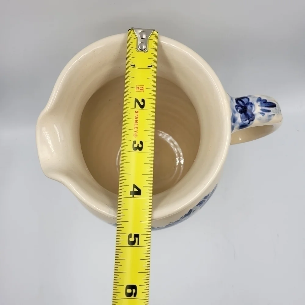 Vintage Ellis Prod Pottery Marshall TX Hand Painted & Signed Blue Heart Pitcher